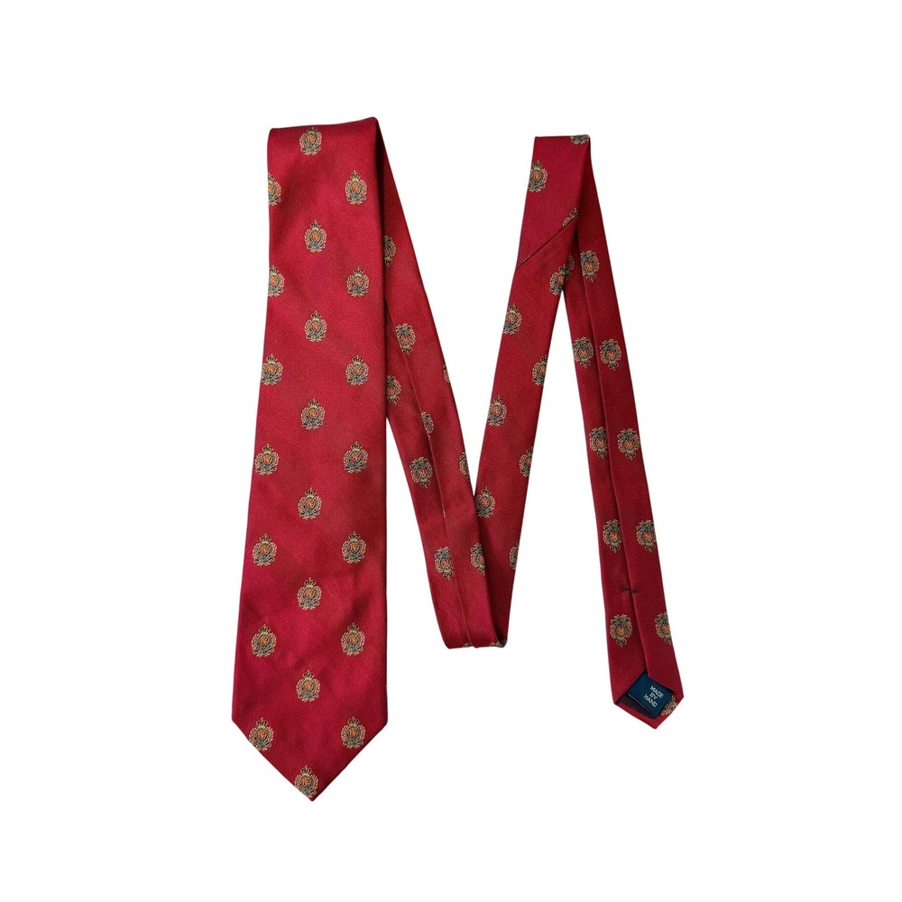 Polo Ralph Lauren Neiman Marcus VTG Mens Red Silk Crest Emblem Necktie USA Made